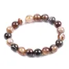 Natural Round Gem Stone Agates Onyx Men Bracelets Bangle 10mm Brown Stripe Ethnic Rosary Energy Beads Prayer Wristband