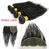 Virgem Cabelo Brasileira 4 Pacotes com laço frontal Encerramento Hetero Cabelo Humano Kinky Curly profunda da onda do corpo peruana Pacotes de cabelo com Encerramento