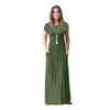 Verão Long Maxi Vestido 2018 Nova Manga Curta Sólida Casual Mulheres Bolsos Vestidos Plus Size 2XL Robe Vestidos De Verão Robe