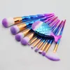 Diament Makeup Szczotka Zestaw 10 11 Sztuk Proszek Foundation Eyeshadow Narzędzia Kosmetyczne Rainbow Mermaid Make Up Szczotki Zestaw Z Torba