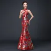 Giyim Çin geleneksel elbise kırmızı qipao oryantal gece elbise kadınlar sırtsız cheongsam robe chinoise vestido chines uzun qi pao ql