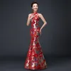 의류 중국 전통 드레스 레드 Qipao 오리엔탈 이브닝 드레스 여성 등이없는 Cheongsam Robe Chinoise resido chines long qi pao ql