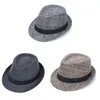 Unisex Wool Felt Fedora Hat With Band Classic Solid Plaid Jazz Church Top Caps Panama Bowler Brim Caps For Gentleman