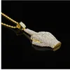 Men Women Golden Full Rhinestone Big Middle Finger Necklaces Bling Crystal Chains Vogue Jewelry Gifts Hip Hop Pendants