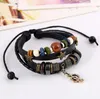 Punk Beaded Leather Multilayer Wrap Bracelet Mens Vintage Alloy Star Music Note Charm Pendant Bracelet Men Jewelry