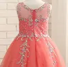 Coral Girls Pageant Dresses Crystals Beadings Sparkly Tulle A Line Floor Length Birthday Party Dress Flower Girl Custom Made8237573