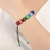 Trendy 2 estilos 7 contas de pedra do arco-íris chakra pulseira reiki equilíbrio cura contas roxas trecho tecido yoga pulseira jóias