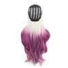 Ombre-Farben-Perücken, lange Locken, leimlose Spitze-Front-Perücke, synthetische Cosplay-Perücken, lang, gewellt, lila, weiß, schwarz, transparent, lila, bunt, Ombre