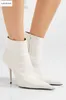 2018 mulheres da moda botas brancas dedo apontado botas mulheres sapatos de festa zip up ankle boots vestido sapatos runway botas de salto alto