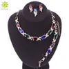 Conjunto de jóias de casamento banhado a ouro para mulheres multicolor pedras brancas bracelete de cristal brincos colar pingente anéis