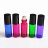 Gros épais 5 ml rose/bleu/violet/vert/ambre/clair vide rouleau sur bouteilles en verre pour bouteille de parfum d'huile essentielle avec rouleau en métal Balll