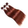 #33 медь Красный Индийский Виргинский волос ткет уток расширения с закрытием шнурка 4x4 объемная волна темно-каштановый 3 пучки сделок с верхним закрытием