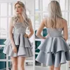 Silver Lace Appliqued Homecoming Sukienki dla Juniorów V Neck Cekinowe Krótkie Suknie Prom Dress Line Losted Cocktail Party Dress