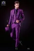 Moda Purple Men Wedding Tuxedos Peak Lapel One Button Groom Tuxedos Men Wedding / Prom / Dink / Darty (Kurtka + Spodnie + Kamizelka + Kamizelka) 1799