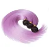 黒と軽い紫色のオンブルバージンブラジルの人間の髪の織り束。3PCSシルキーストレート