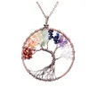 Colliers pendentif faits à la main, pendentif arbre de vie, améthyste, cristal Rose, bijoux Chakra en pierres précieuses, acc0425805805