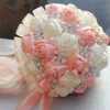 Coral Pink Ivory Champagne Satin Rose Festival Stitch Bouquets Custom Ribbon Wedding Bridal Bouquet Flowers Color Optie W224A-6