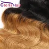 Vison brésilien malaisien vierge blonde Ombre Bundles 1B 27 vague de corps cheveux tisse les racines sombres Honey Blonde Extensions de cheveux humains 3pcs