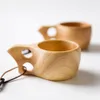 1pc Finlandia Kuksa Tazza da caffè portatile Manico in legno di gomma Due fori Corda in pelle bovina Gancio Succo Latte