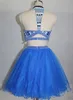Królewskie niebieskie dwa kawałki sukienki z Homecoming High Scyk bez pleców z koralikami kryształami kryształów sukienki koktajlowe krótkie suknie balowe hy0871