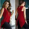 Femmes Sexy Sans Manches O Cou Top En Mousseline Coupe Slim Irrégulière Patchwork Solide Chemisier Grande Taille