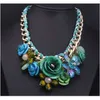 Seblasy Collier Collier Chunky Cor Dourada Corrente Feito à Mão Flores de Cristal Trançadas Colares Pingentes Colares De Declaração Para Mulheres