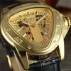 Winner Automatic Mechanical Mens Watches Leather Trangle Skeleton Man Clock Top  Sport  Male Wristwatch 0636