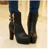 CHIC Women Boots Grid Design Buty Platformowe Metal Dekorowane Seksowne Zimowe Czarne Skórzane Buty 2 Kolory Rozmiar 35 do 40