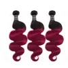 Color berenjena Cabello humano teje con cierre de encaje 44 Parte media Dos tonos 1B Paquetes de cabello fucsia Ombre Body Wave con Top Clos1266140