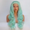 20-24 '' Pastel Groene Bouncy Krullend Lijmloze Synthetische Kant Front Pruik Lange Soft Dames Hairstyle Hittebestendig Vezel Haar