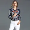 Willstage Desen Bluz Kadınlar Uzun Kollu Çiçek Çizgili Baskılı Gömlek Renkli Zarif Ofis Bayanlar İş Kıyafetleri Bahar Tops