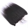 Tissages de cheveux humains brésiliens vierges droits crépus avec des frontaux Ful Fermeture frontale en dentelle grossière italienne Yaki 13x4 avec 3 offres groupées