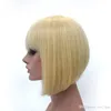 XT792 Lady Gaga039s Saç Modeli Tam Dantel İnsan Saç Perukları Sarışın Düz Kısa Bob Patlamalarla Beyaz Kadınlar İçin Parlaksız Sentetik7026744
