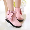 Girls Boots Autumn PU Leather Rubber Boot Fashion Round Toe Zip Bow Tie Princess Shoe Children Kids Winter Rubber Boot Shoes For Girl