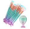 11pcs Pro Mermaid Escovas Fundação maquiagem sobrancelha Eyeliner Blush em Pó Cosmetic Concealer Professional Brushes Set DHL Shipping