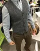 2019 Latest Wool Wedding Groom Vests Tweed Herringbone Groomsmen Vests Dark Brown Men039s Suit Vests Men039s Dress Vest Wais5134370