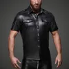 New Elastic Paint Faux Leather Sexy Tight New Men's T-shirts Underwear Muscle Short Sleeve Vest Shirt Cool Short Sleeve Tops