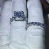 2017 高級ジュエリー女性 925 スターリングシルバーリングセット 5A ジルコン Cz 石婚約結婚指輪女性のためのブライダル