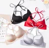 2018 New Women Sexy Push Up Halter Bra Underwear Intimate Low Cut Bralette Cross Straps Bowknot Seamless Bras