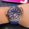 2018 New Style Diver 3203-500LE-3 93-HAMMER Cassa in acciaio quadrante blu Orologio automatico da uomo Corona grande Orologi sportivi Gomma blu Puretim290f