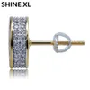 925 Sterling Silver Iced Out CZ Premium Diamond Cluster Zirconia Round Screw Back Studörhängen för män Hip Hop Jewelry9412446