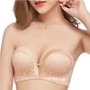 Women's Strapless Underwear Back Closure Non-slip Invisible Bras Gathered Wire Free Seamless Wedding Lace Half Cup Invisible Sexy Bra