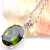 Fashion Hot Sale 6 Sets/Lot Oval Crystal Olive green Cubic Zirconia Gems 925 Silver Pendants Necklace Earring Weddings Jewelry Sets