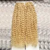 Blond brasiliansk hårband i mänskliga hårförlängningar 10 "-26" 200g 80pcs Double Drawn Remy Hair Kinky Curly Tape Pu Seamless Skin Weft