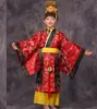 Kind chinesisches traditionelles Hanfu-Kleid Männer Jungen Kaiser König Bühne rote Kleidung Kinder Kostüme Tang-Anzug Kinder Robe + Hut-Sets