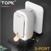 Topk 5V 3.4a (max) 3-portlampa USB-laddningsadapter 2-i-1 Travel Wall Euus Auto-ID Mobiltelefon Laddare till iPhone Samsung