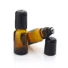 12 neue 10-ml-Rollflaschen aus bernsteinfarbenem Glas mit Edelstahl-Rollkugel und schwarzem Deckel für die Aromatherapie von Parfüm und ätherischen Ölen
