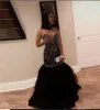 2018 New Sexy Elegante Vestidos de Noite Querida Ilusão de Cristal De Ouro Frisada Sereia Preto Sem Mangas Plus Size Festa Prom Vestidos Vestido