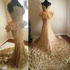 3d kronblad sjöjungfru prom dreses sexiga v-hals långa ärmar paljetter pärlor tulle sweep train party gown mode södra afrika aso-ebi prom klänning