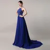 Blue New Exquisite Diamond Ornaments Sexy Halter Chiffon Long Section Trailing Party Formal Evening Dress Sexy Back Dance Party Dress HY1808